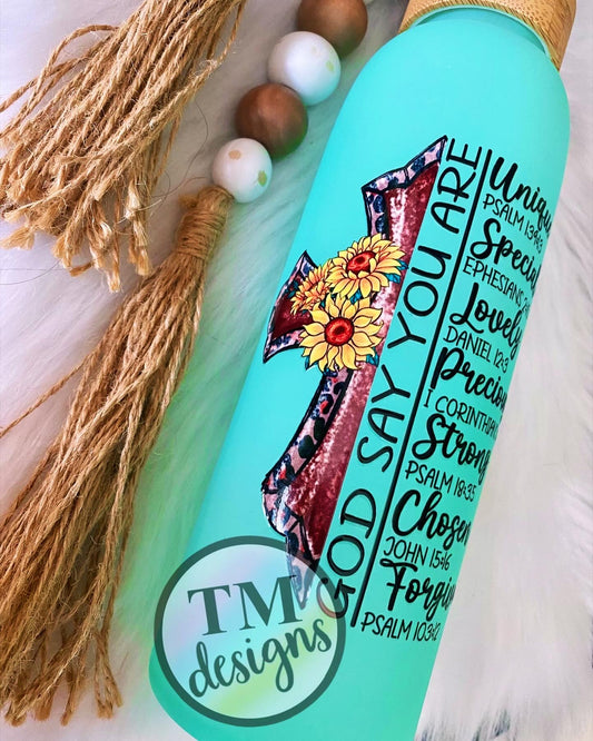 God Says- Glass water bottle