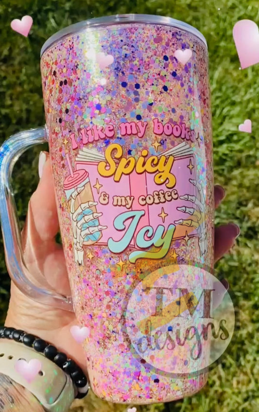 Spicy Books Acrylic Handled Snowglobe Tumbler