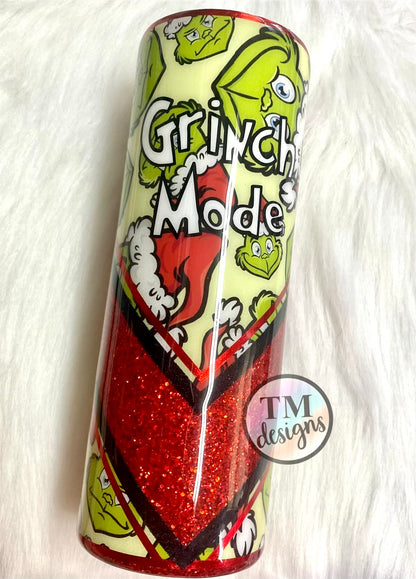 Grinch Mode Glitter Tumbler