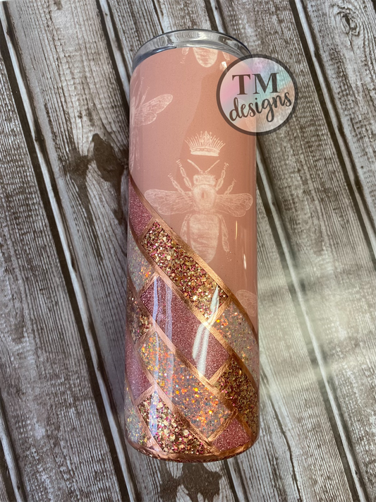 Pink Bees GlitterTumbler