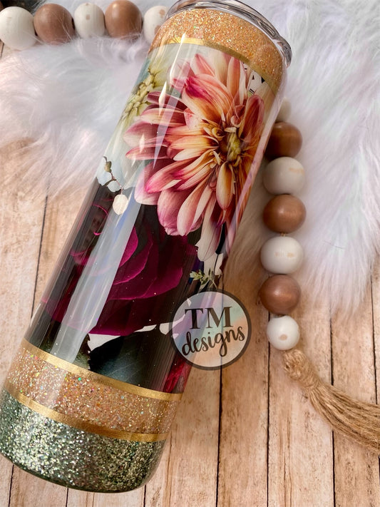 Floral Glitter Tumbler